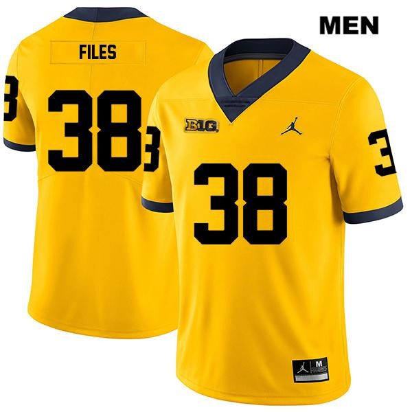 Men's NCAA Michigan Wolverines Joseph Files #38 Yellow Jordan Brand Authentic Stitched Legend Football College Jersey QK25C55QE